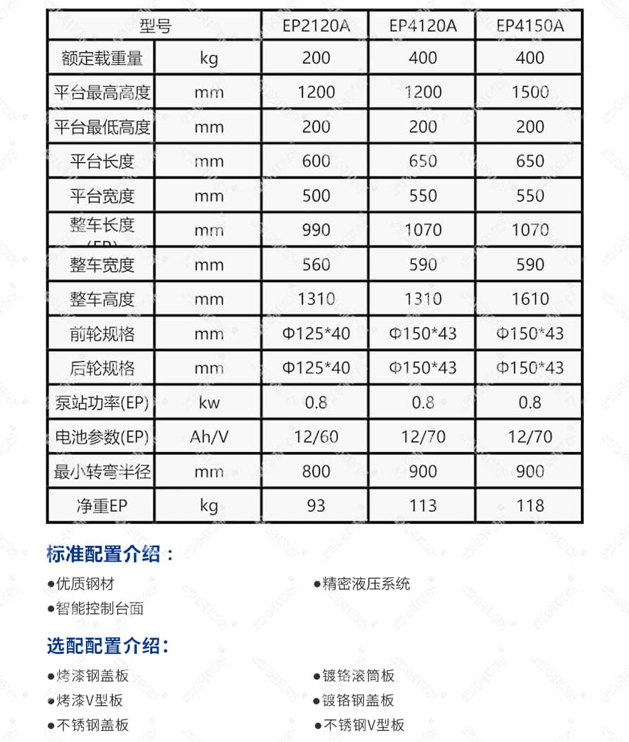 半电动轻型平板堆高车产品参数